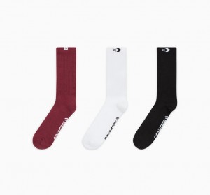 Converse 3-Pack Star Chevron Woven Loop Crew Socks Rouge Blanche Noir | JC4930756