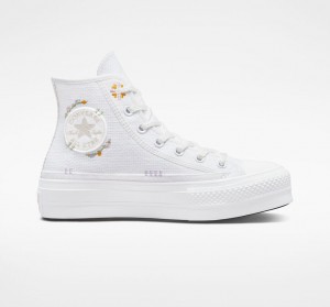 Converse Chuck Taylor All Star Lift Plateforme Autumn Embroidery Blanche | ZA6251947