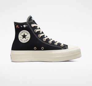 Converse Chuck Taylor All Star Lift Plateforme Embroidered Floral Noir | YH9360725