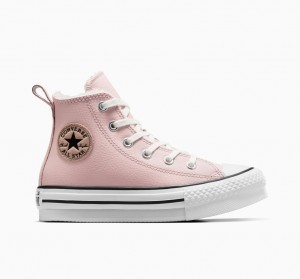 Converse Chuck Taylor All Star Lift Plateforme Cuir & Faux Fur Rose Blanche Noir | QN5176230