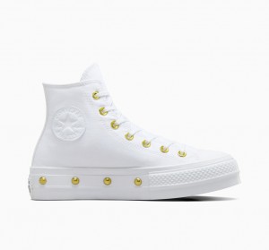 Converse Chuck Taylor All Star Lift Plateforme Star Studded Blanche Blanche Doré | MW5798140