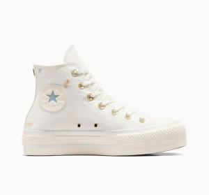 Converse Chuck Taylor All Star Lift Plateforme Tiny Tattoos Blanche Bleu | QR5267381