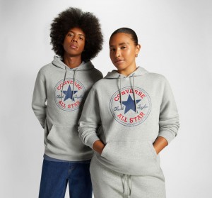 Converse Converse Go-To All Star Patch Standard-Fit Fleece Pullover Hoodie Grise | HU8720419