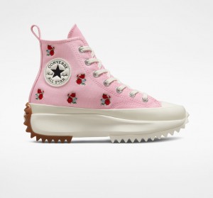 Converse Run Star Hike Plateforme Embroidered Floral Rose Rouge | QE9742018