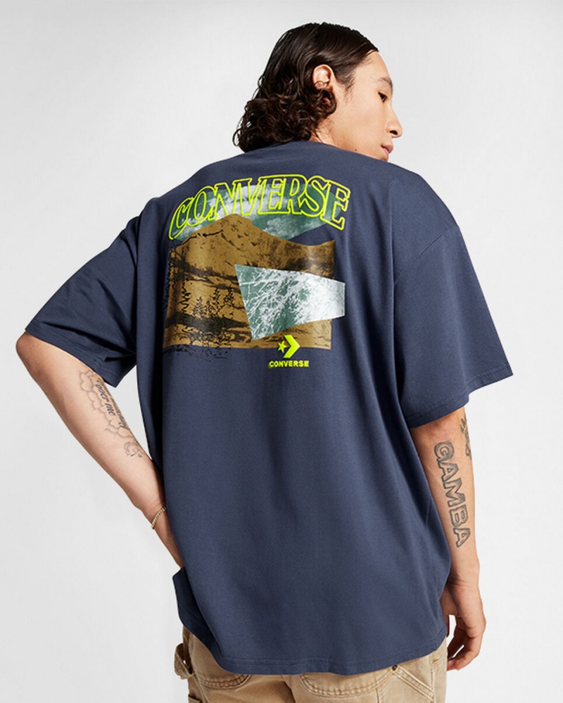 Converse All Star Mountain Remix T-Shirt Bleu | ZY7180569