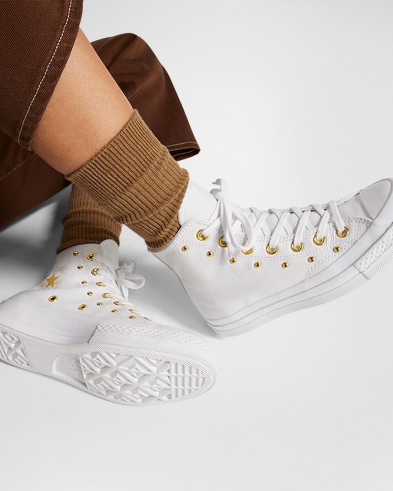 Converse Chuck 70 Star Studded Blanche Blanche Doré | OU0728396