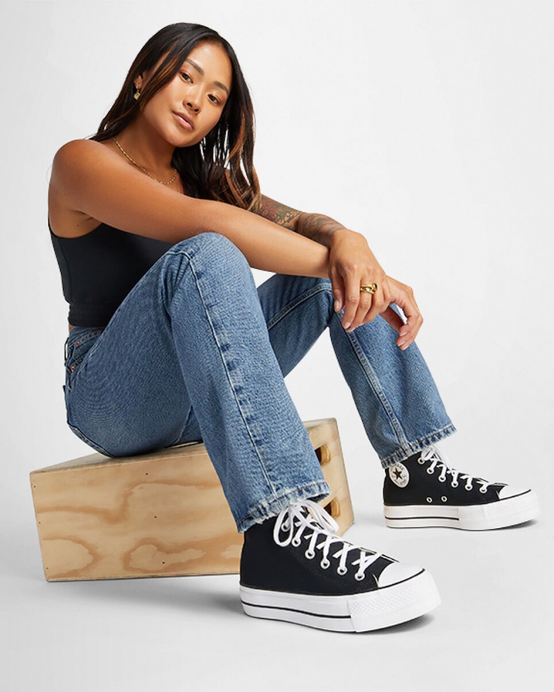 Converse Chuck Taylor All Star Lift Plateforme Noir Blanche Blanche | QU5941632