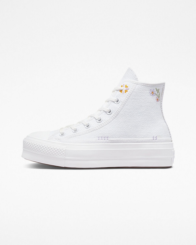 Converse Chuck Taylor All Star Lift Plateforme Autumn Embroidery Blanche | ZA6251947