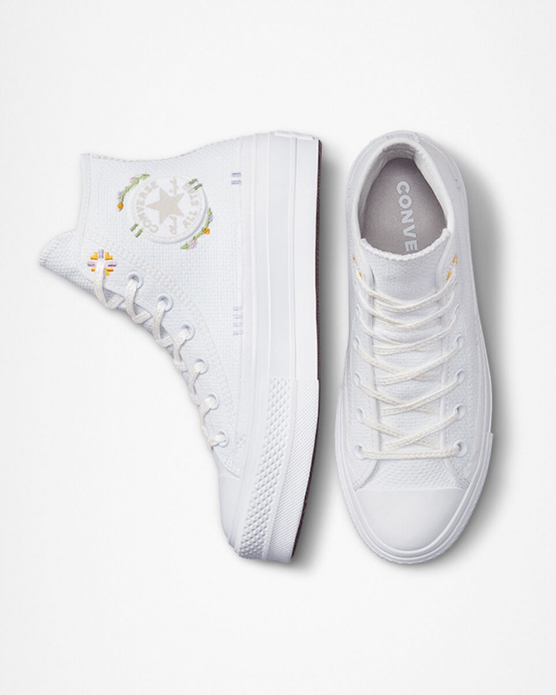 Converse Chuck Taylor All Star Lift Plateforme Autumn Embroidery Blanche | ZA6251947