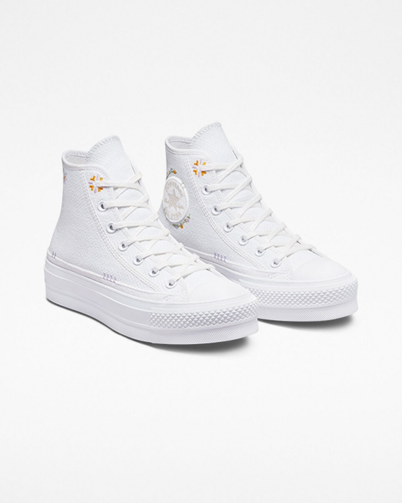 Converse Chuck Taylor All Star Lift Plateforme Autumn Embroidery Blanche | ZA6251947