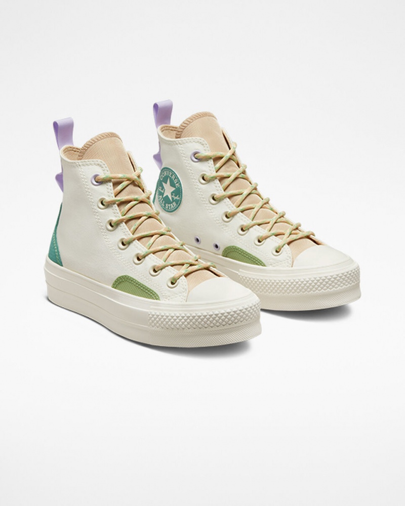 Converse Chuck Taylor All Star Lift Plateforme Colorblock Overlay Egret / Oat Milk / Algae Coast | IB6732059