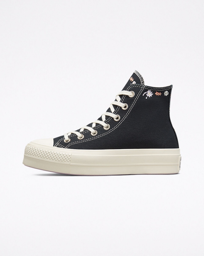 Converse Chuck Taylor All Star Lift Plateforme Embroidered Floral Noir | IZ4209138