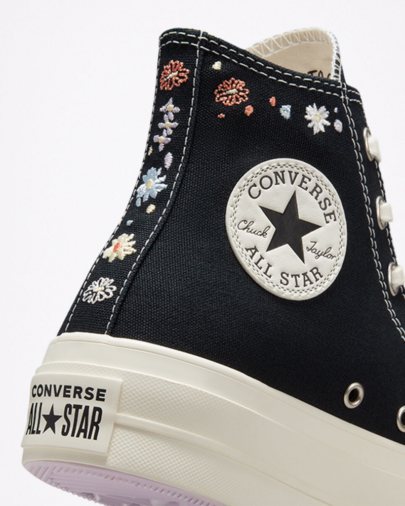 Converse Chuck Taylor All Star Lift Plateforme Embroidered Floral Noir | IZ4209138