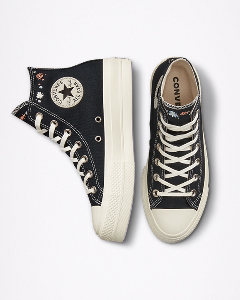 Converse Chuck Taylor All Star Lift Plateforme Embroidered Floral Noir | IZ4209138