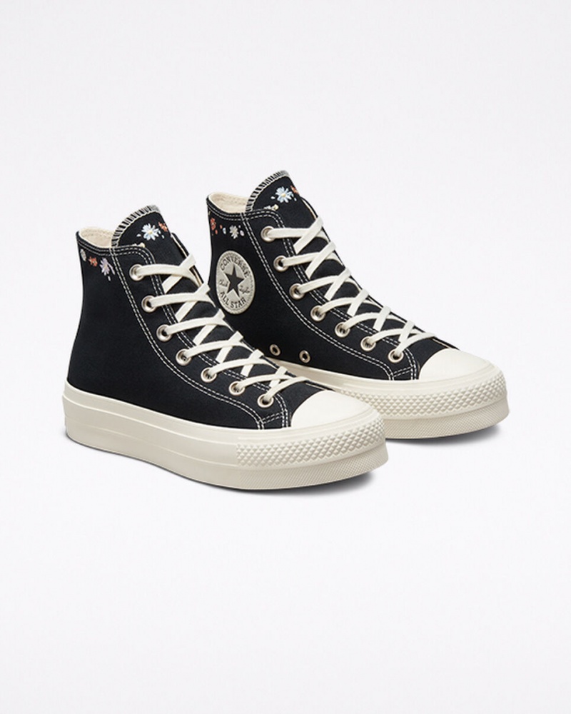 Converse Chuck Taylor All Star Lift Plateforme Embroidered Floral Noir | IZ4209138