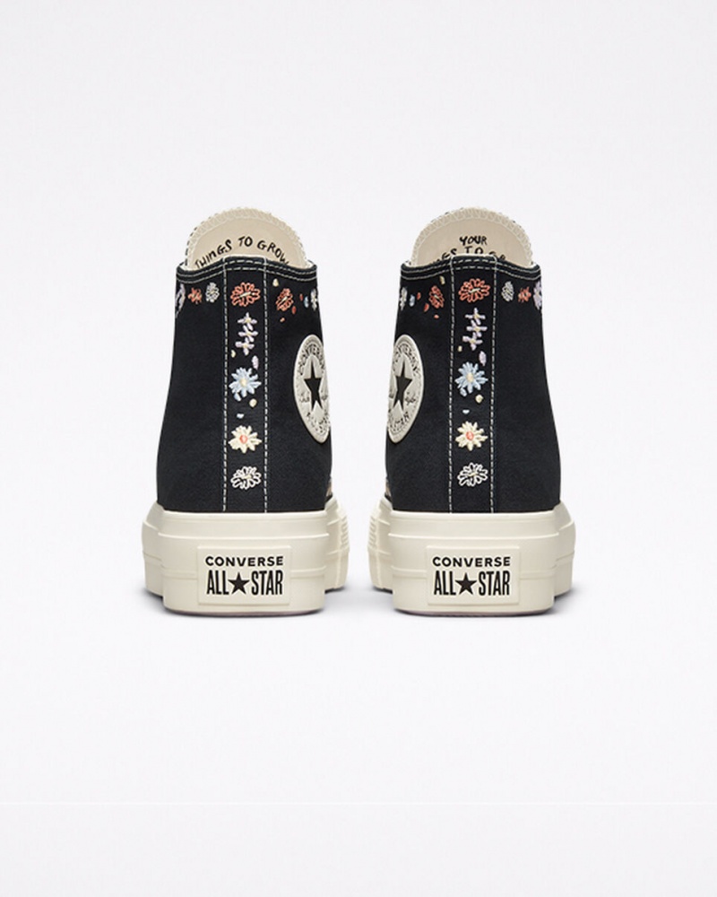 Converse Chuck Taylor All Star Lift Plateforme Embroidered Floral Noir | YH9360725