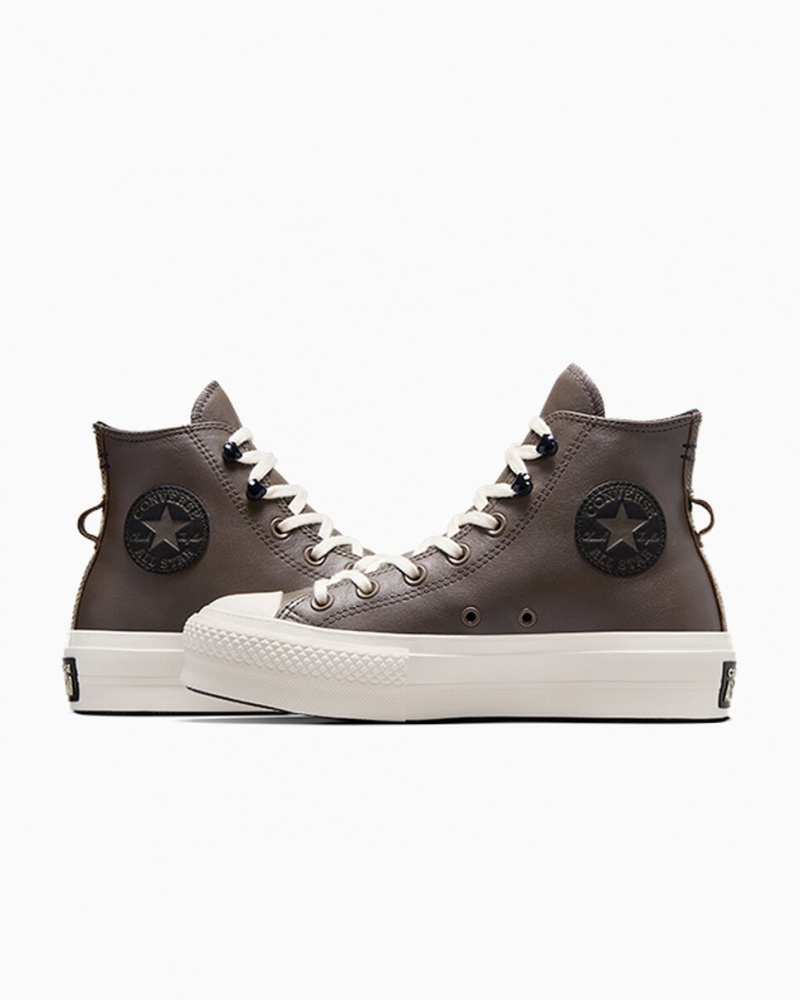 Converse Chuck Taylor All Star Lift Plateforme Fleece-Doublée Cuir Noir | LQ2819574