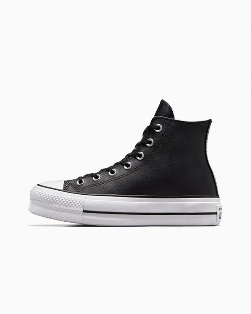 Converse Chuck Taylor All Star Lift Plateforme Cuir Noir Noir Blanche | KP9314802