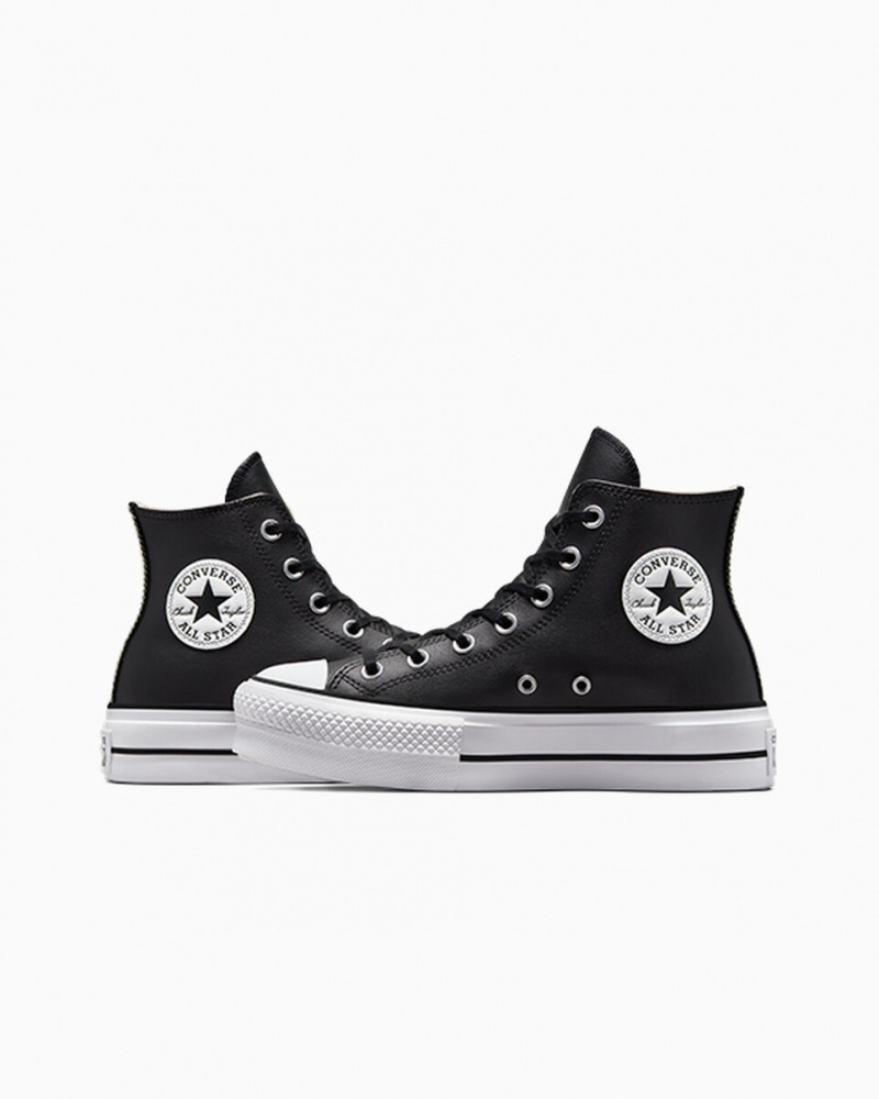 Converse Chuck Taylor All Star Lift Plateforme Cuir Noir Noir Blanche | KP9314802