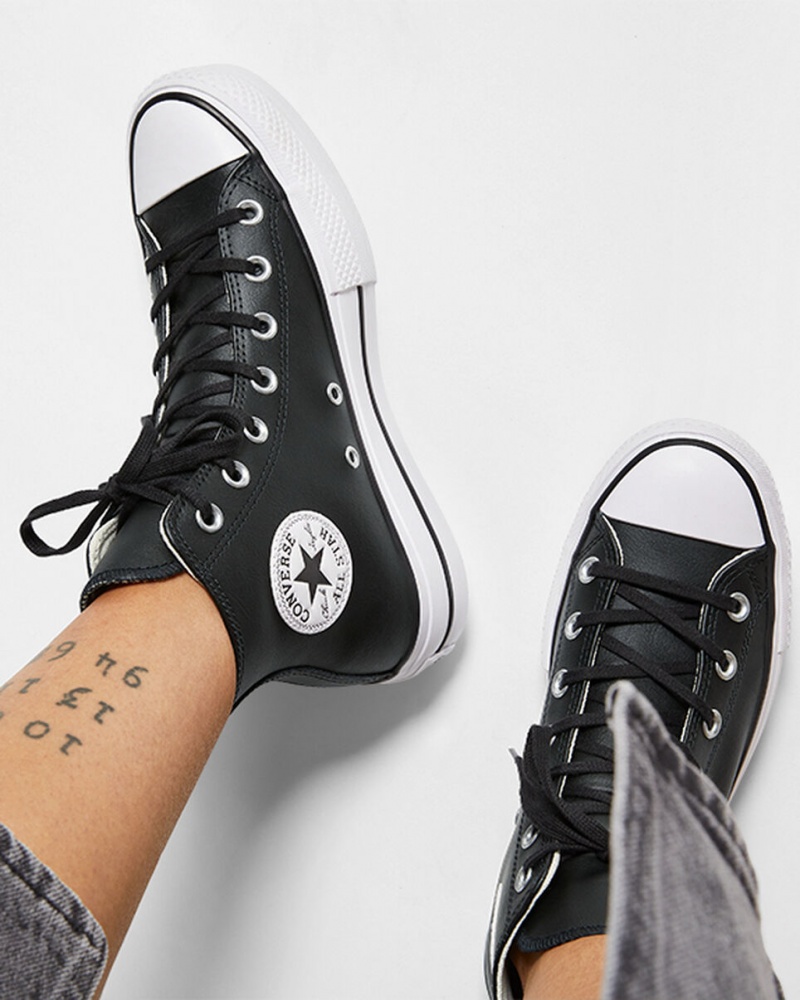 Converse Chuck Taylor All Star Lift Plateforme Cuir Noir Noir Blanche | KP9314802