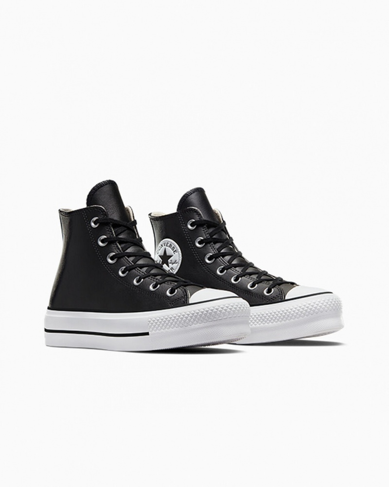 Converse Chuck Taylor All Star Lift Plateforme Cuir Noir Noir Blanche | JB4876150