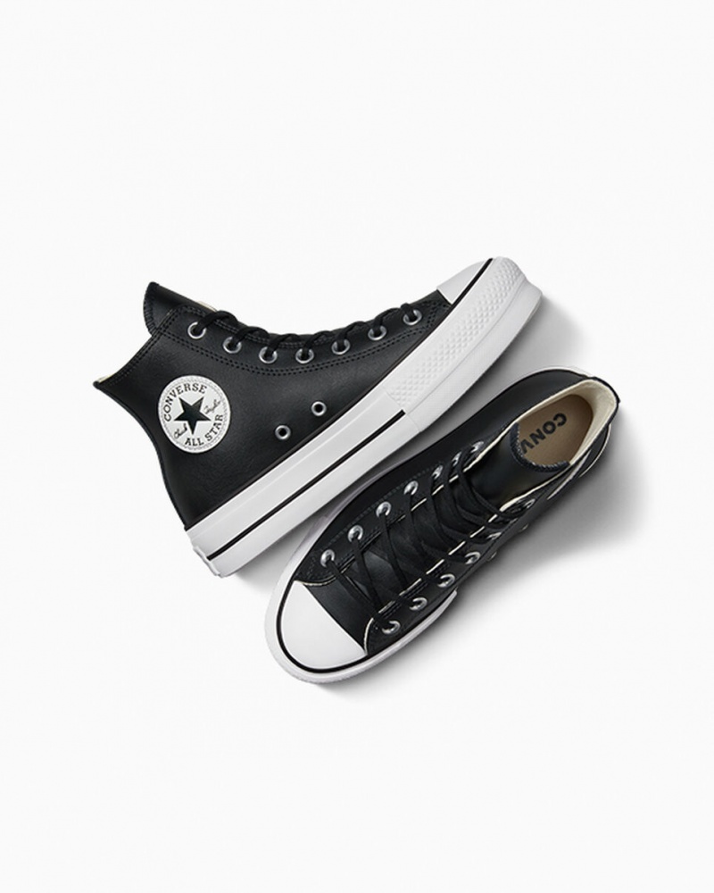 Converse Chuck Taylor All Star Lift Plateforme Cuir Noir Noir Blanche | JB4876150