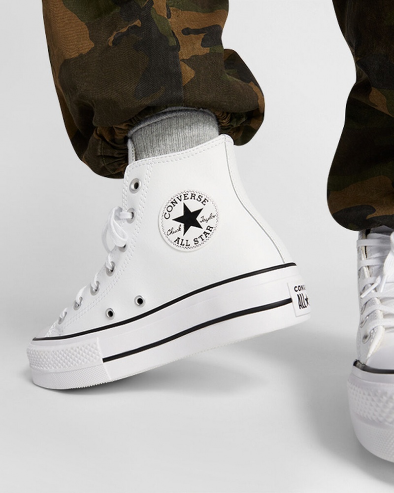 Converse Chuck Taylor All Star Lift Plateforme Cuir Blanche Noir Blanche | HC4815769