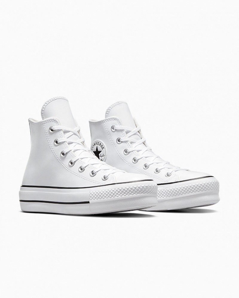 Converse Chuck Taylor All Star Lift Plateforme Cuir Blanche Noir Blanche | HC4815769