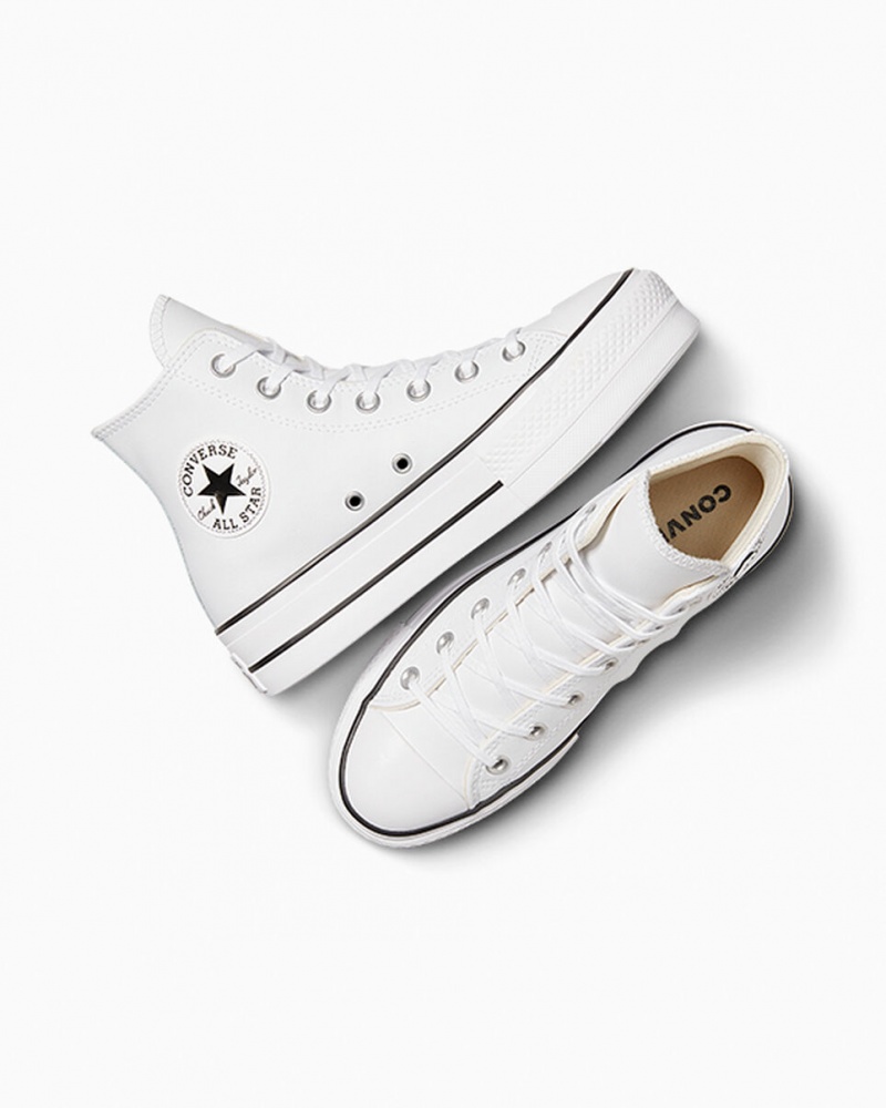 Converse Chuck Taylor All Star Lift Plateforme Cuir Blanche Noir Blanche | HC4815769