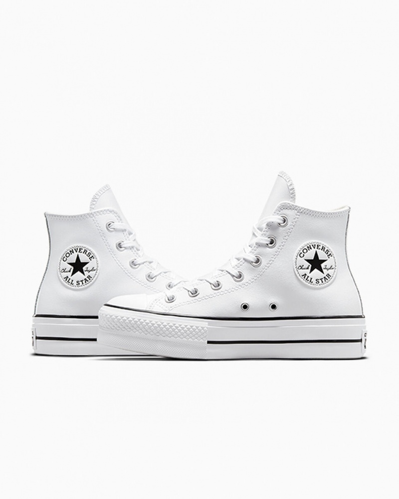 Converse Chuck Taylor All Star Lift Plateforme Cuir Blanche Noir Blanche | HC4815769