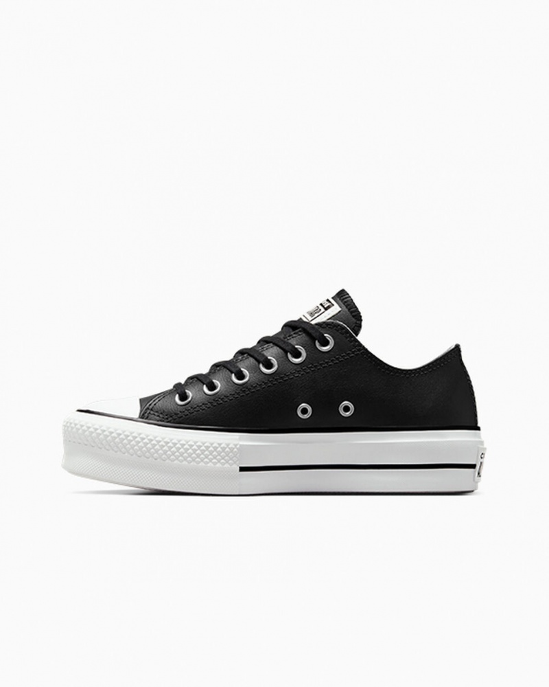 Converse Chuck Taylor All Star Lift Plateforme Cuir Noir Noir Blanche | YI3742901