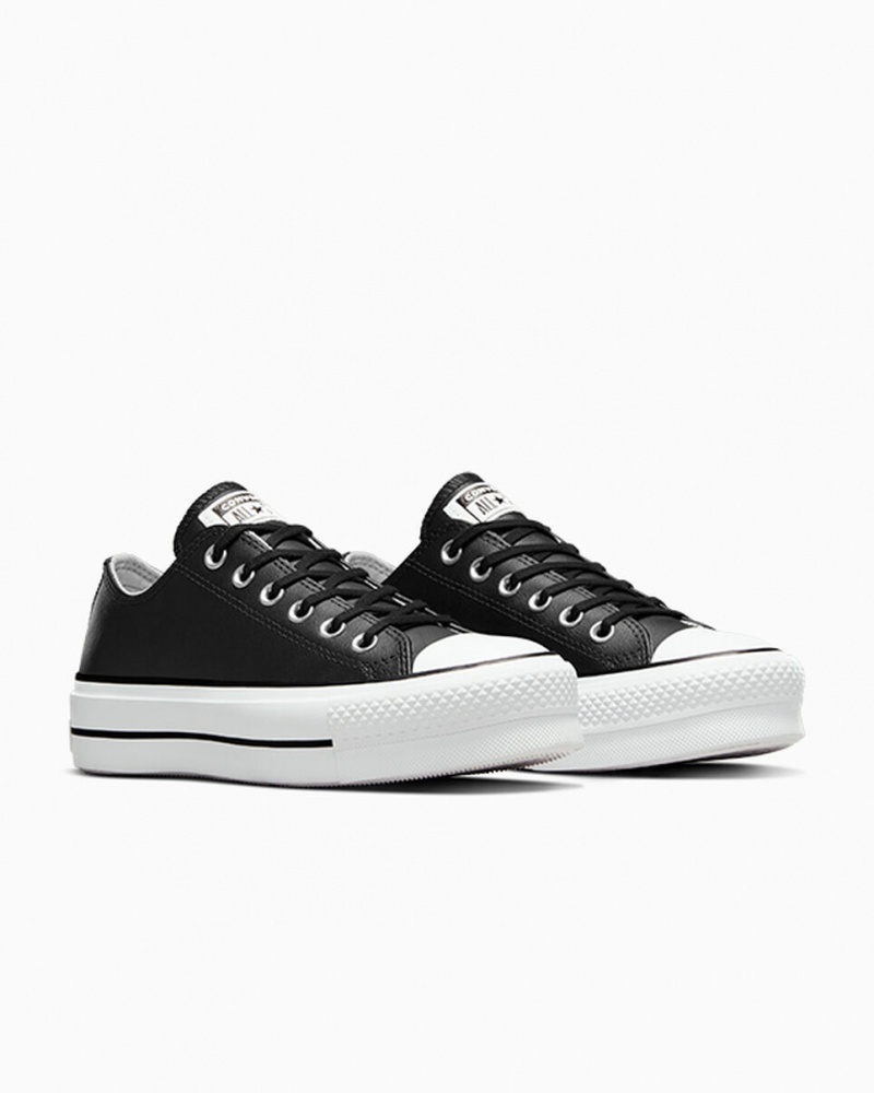 Converse Chuck Taylor All Star Lift Plateforme Cuir Noir Noir Blanche | YI3742901