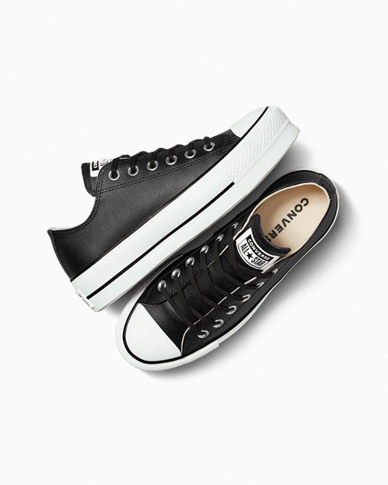 Converse Chuck Taylor All Star Lift Plateforme Cuir Noir Noir Blanche | YI3742901