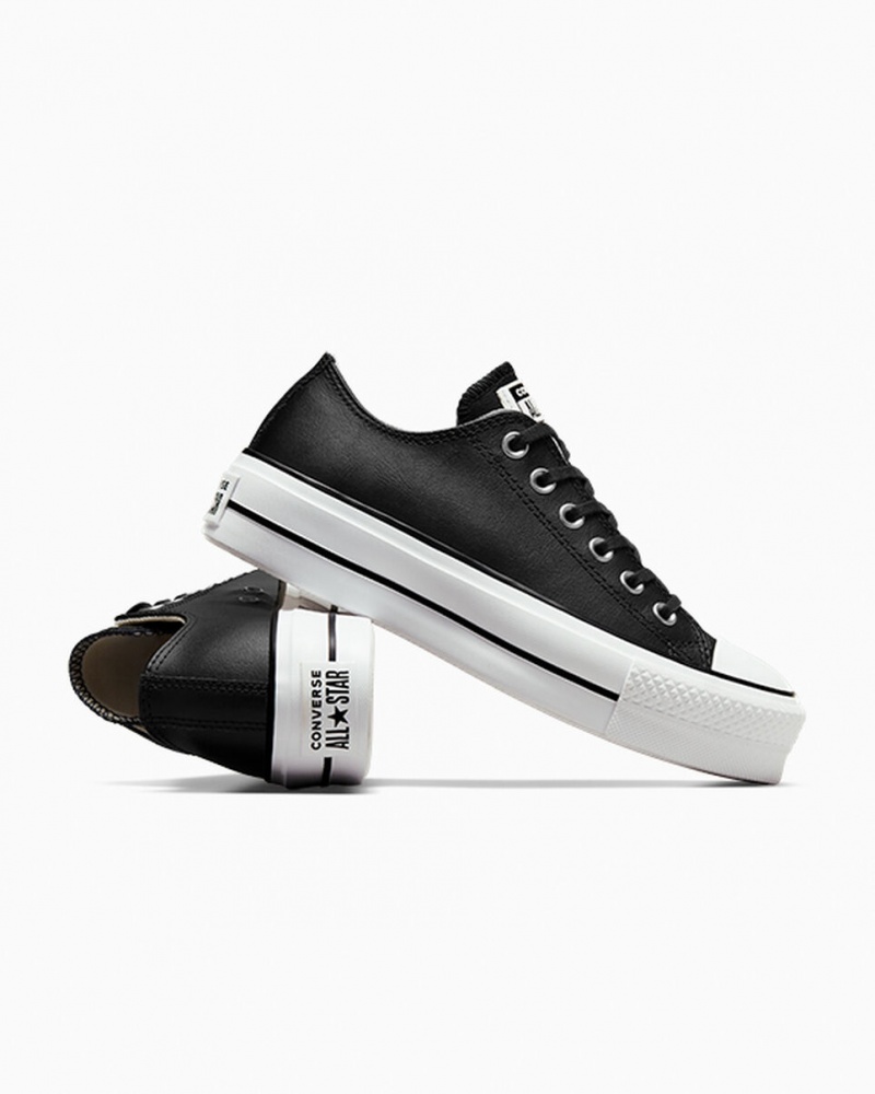 Converse Chuck Taylor All Star Lift Plateforme Cuir Noir Noir Blanche | YI3742901