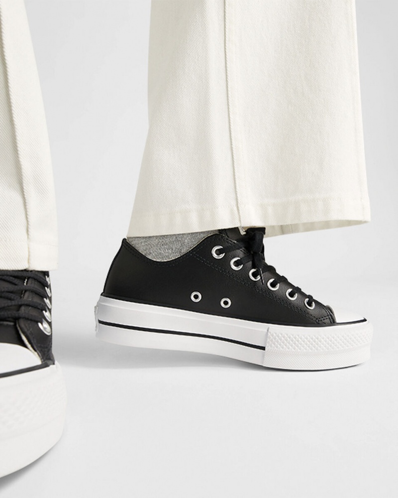 Converse Chuck Taylor All Star Lift Plateforme Cuir Noir Noir Blanche | YI3742901