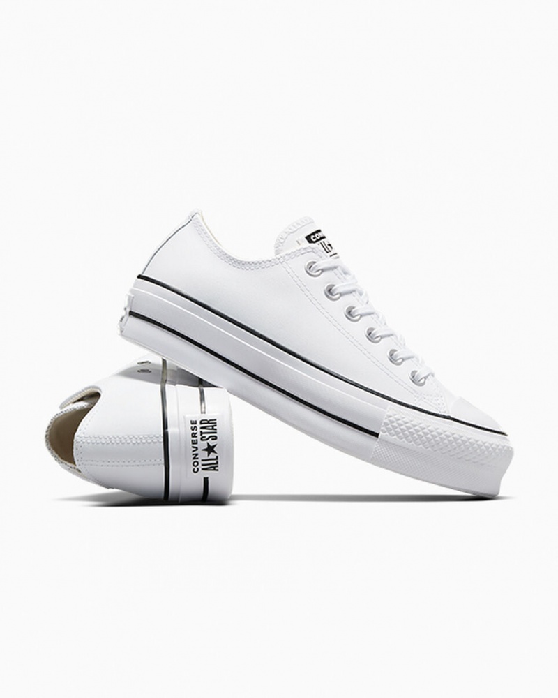 Converse Chuck Taylor All Star Lift Plateforme Cuir Blanche Noir Blanche | CV8261973