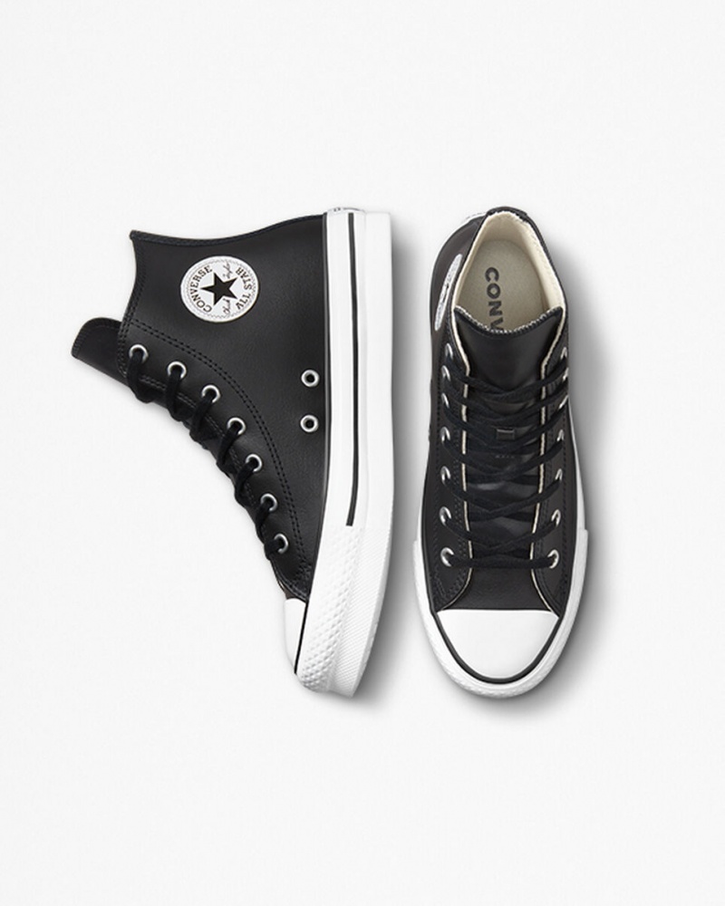 Converse Chuck Taylor All Star Lift Plateforme Cuir Noir Blanche | LB5078294