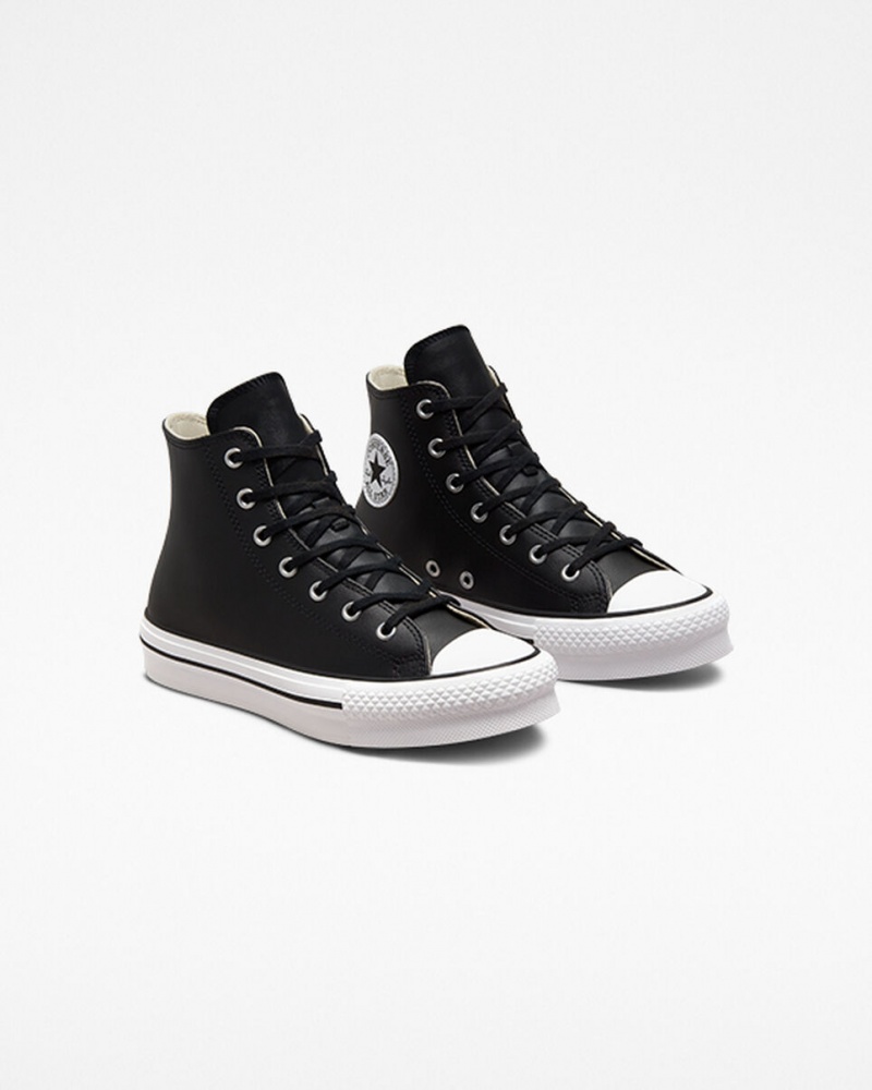 Converse Chuck Taylor All Star Lift Plateforme Cuir Noir Blanche | LB5078294