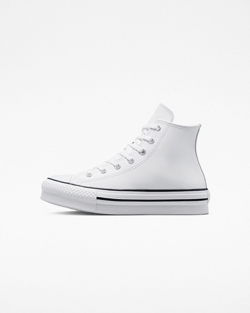 Converse Chuck Taylor All Star Lift Plateforme Cuir Blanche Noir | VH1438790