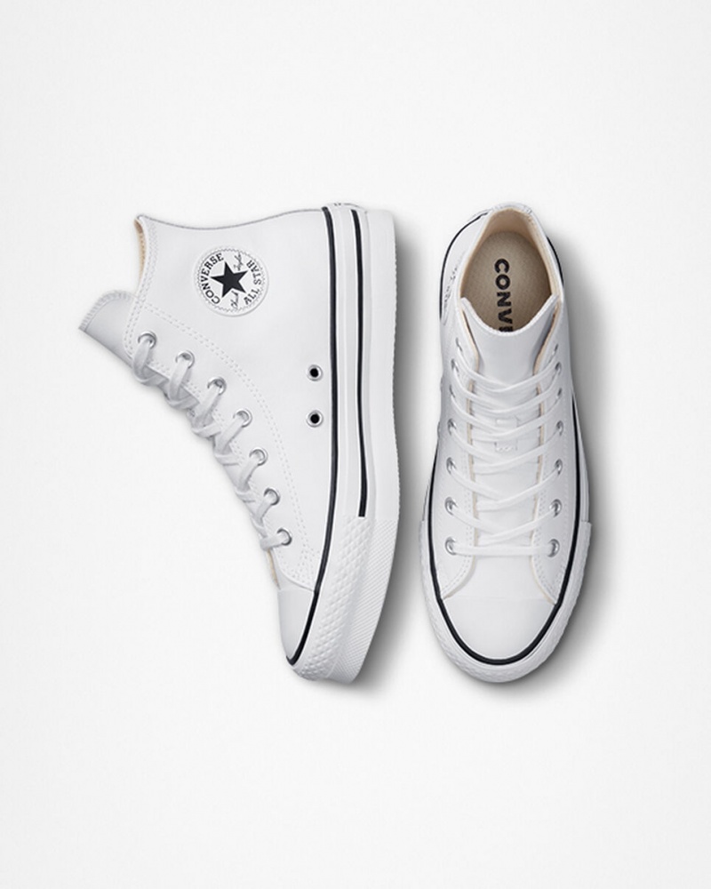 Converse Chuck Taylor All Star Lift Plateforme Cuir Blanche Noir | VH1438790