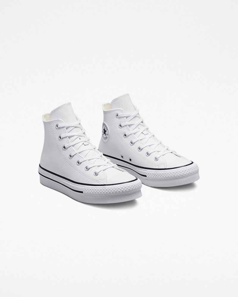 Converse Chuck Taylor All Star Lift Plateforme Cuir Blanche Noir | VH1438790