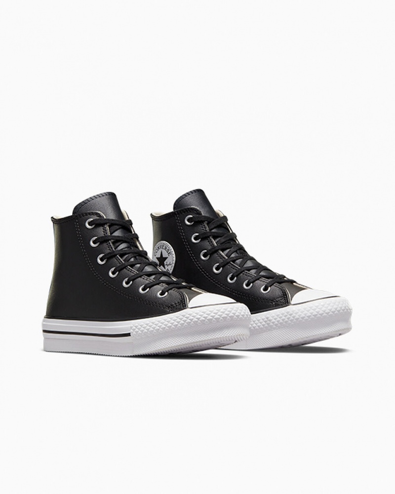 Converse Chuck Taylor All Star Lift Plateforme Cuir Noir Blanche | NV1940627