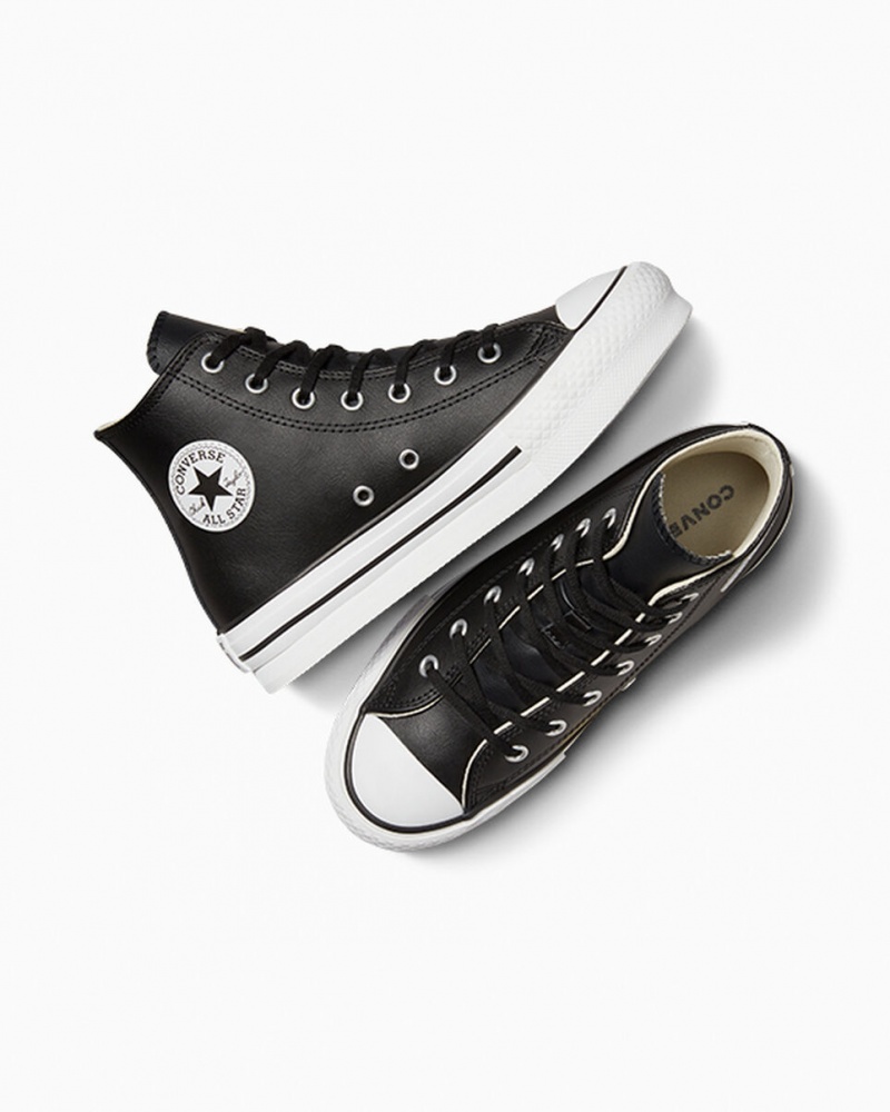 Converse Chuck Taylor All Star Lift Plateforme Cuir Noir Blanche | NV1940627