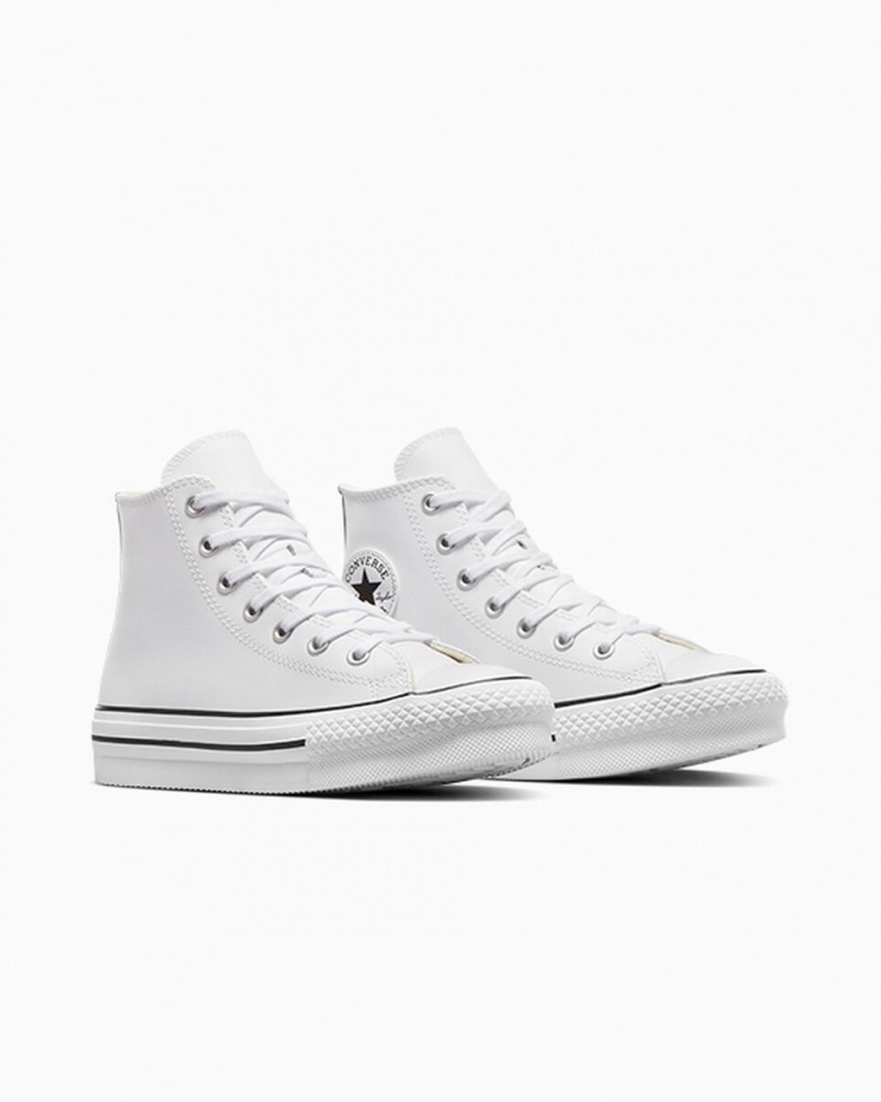 Converse Chuck Taylor All Star Lift Plateforme Cuir Blanche Noir | ZK3842509