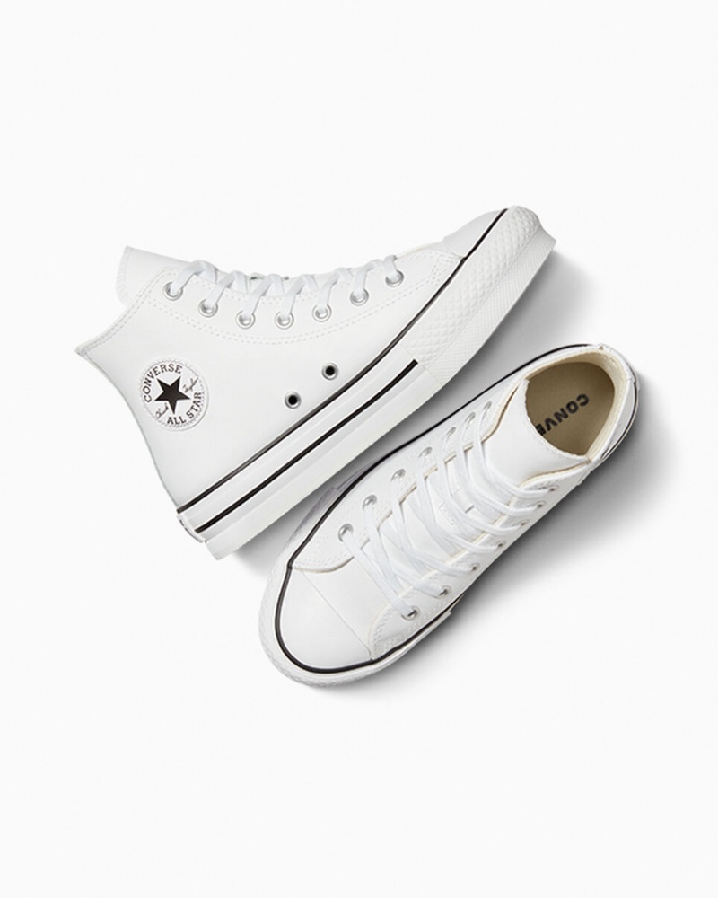 Converse Chuck Taylor All Star Lift Plateforme Cuir Blanche Noir | ZK3842509