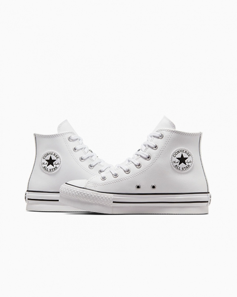 Converse Chuck Taylor All Star Lift Plateforme Cuir Blanche Noir | ZK3842509