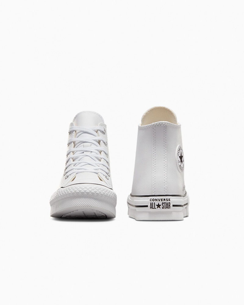 Converse Chuck Taylor All Star Lift Plateforme Cuir Blanche Noir | ZK3842509