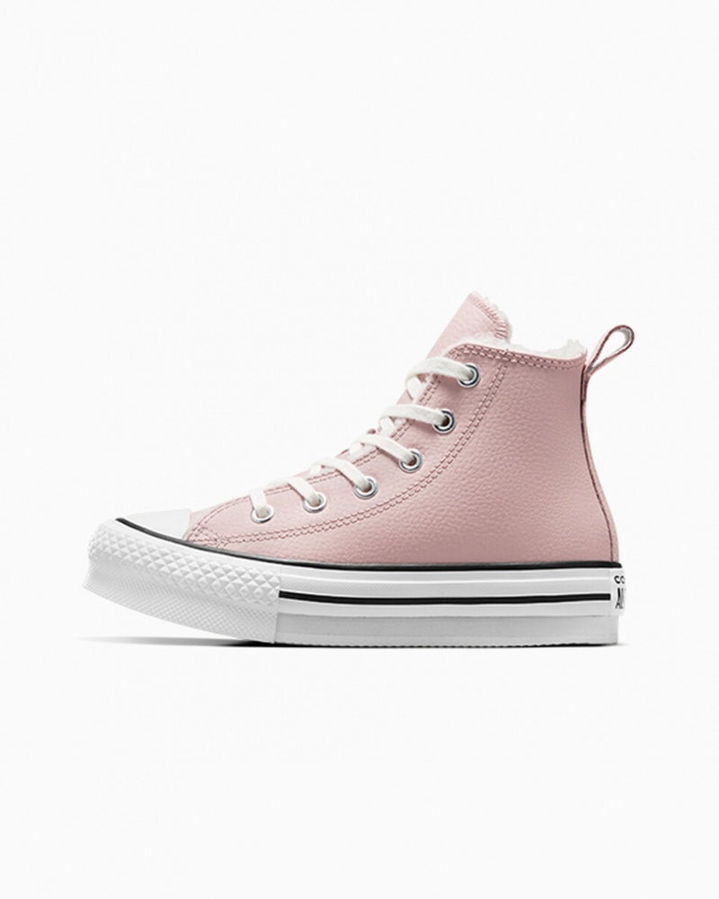 Converse Chuck Taylor All Star Lift Plateforme Cuir & Faux Fur Rose Blanche Noir | QN5176230