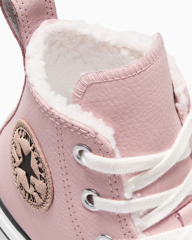 Converse Chuck Taylor All Star Lift Plateforme Cuir & Faux Fur Rose Blanche Noir | QN5176230