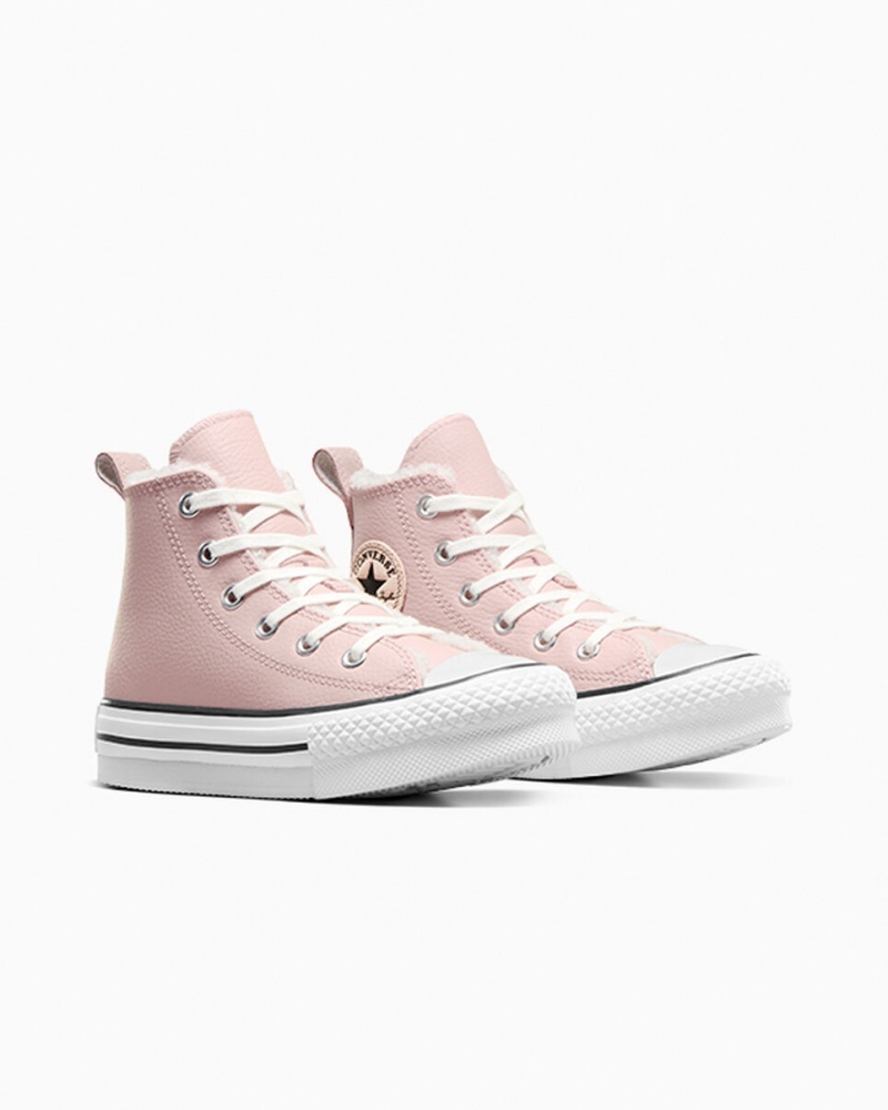 Converse Chuck Taylor All Star Lift Plateforme Cuir & Faux Fur Rose Blanche Noir | QN5176230